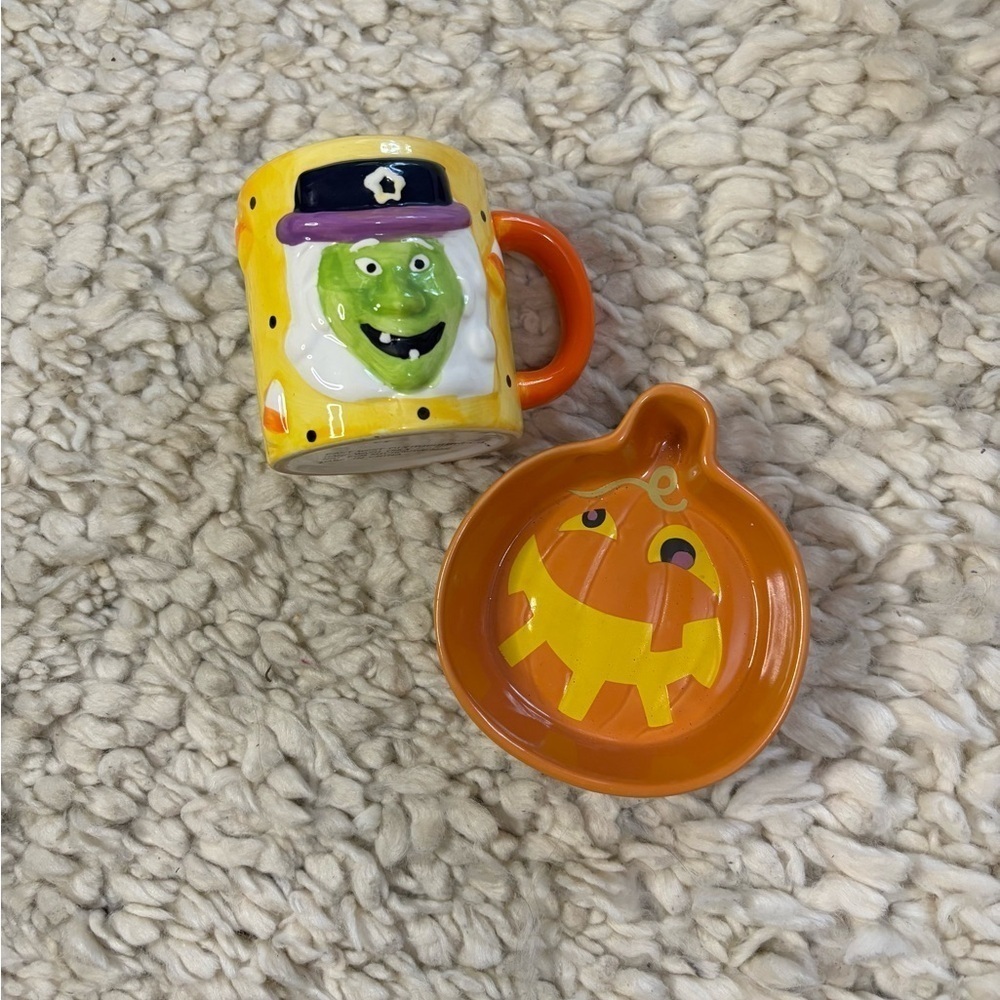 Halloween Mug and Pumpkin Dish Set